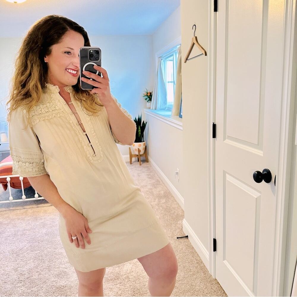 Laundry by Design Cream Neutral Silk Blend Lace Mini Dress 6